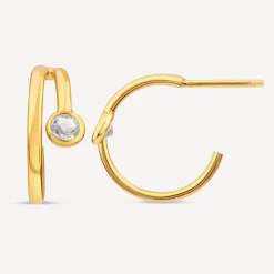 Yellow Gold Plated Sterling Silver Cubic Zirconia Open Double Hoop Earrings