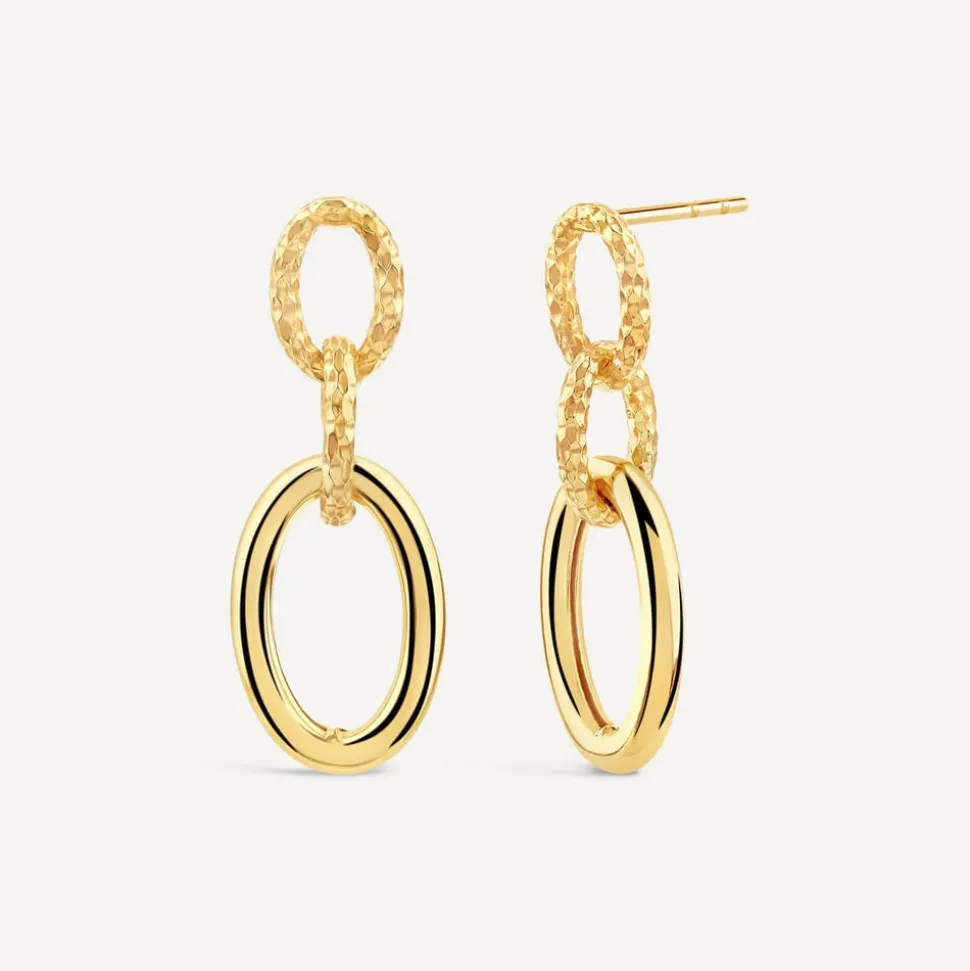 Yellow Gold Plated Sterling Silver Diamond Cut & Polished Link Drop Earrings