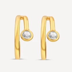 Yellow Gold Plated Sterling Silver Cubic Zirconia Open Double Hoop Earrings