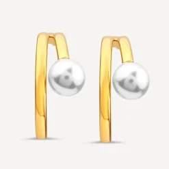 Yellow Gold Plated Sterling Silver Pearl Open Double Hoop Earrings