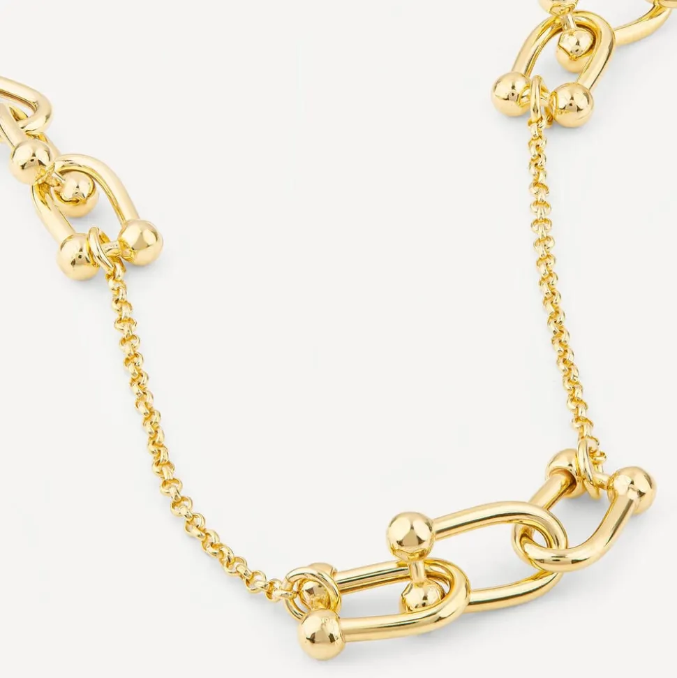 Yellow Gold Plated Sterling Silver Stationed Stirrup Chain Necklet