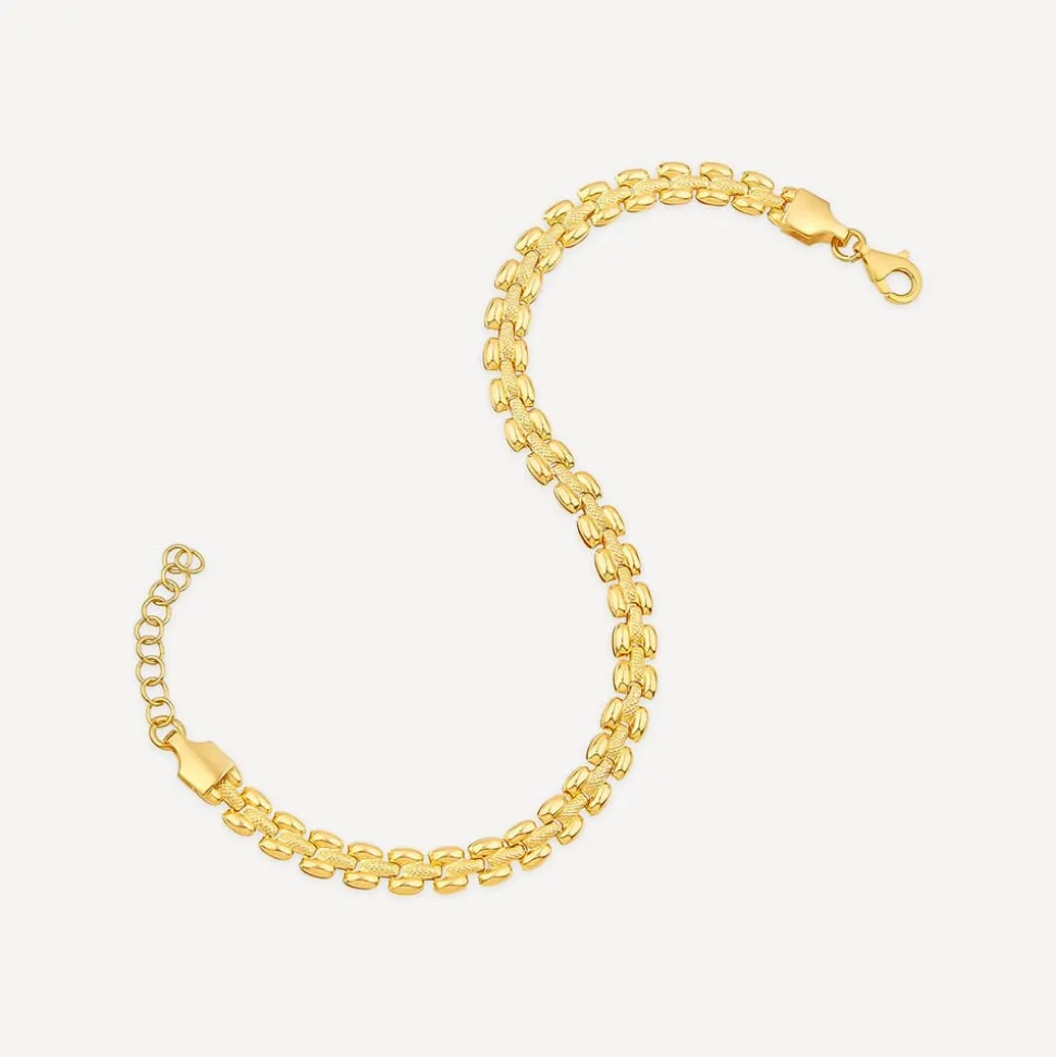 Yellow Gold Plated Sterling Silver Brick Link Bracelet