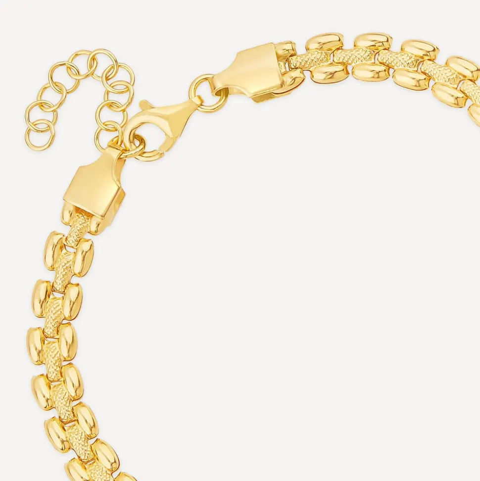 Yellow Gold Plated Sterling Silver Brick Link Bracelet